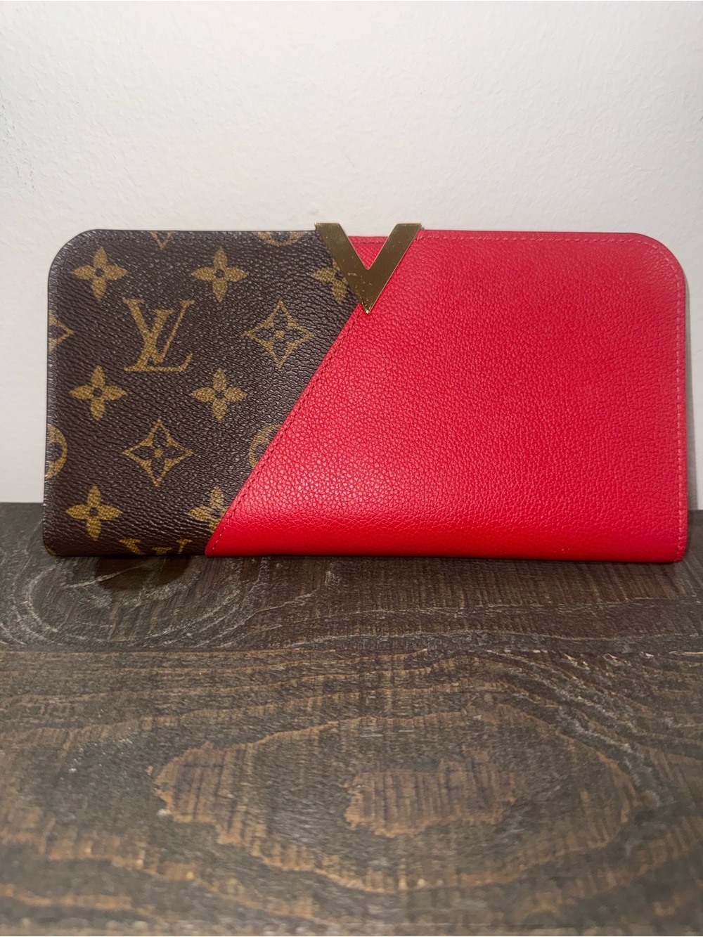 Louis Vuitton Monogram and Red Continental Wallet with Gold V
